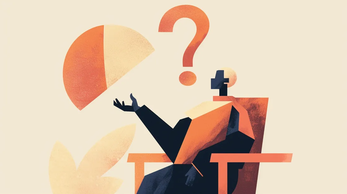 A figure beside a large question mark
